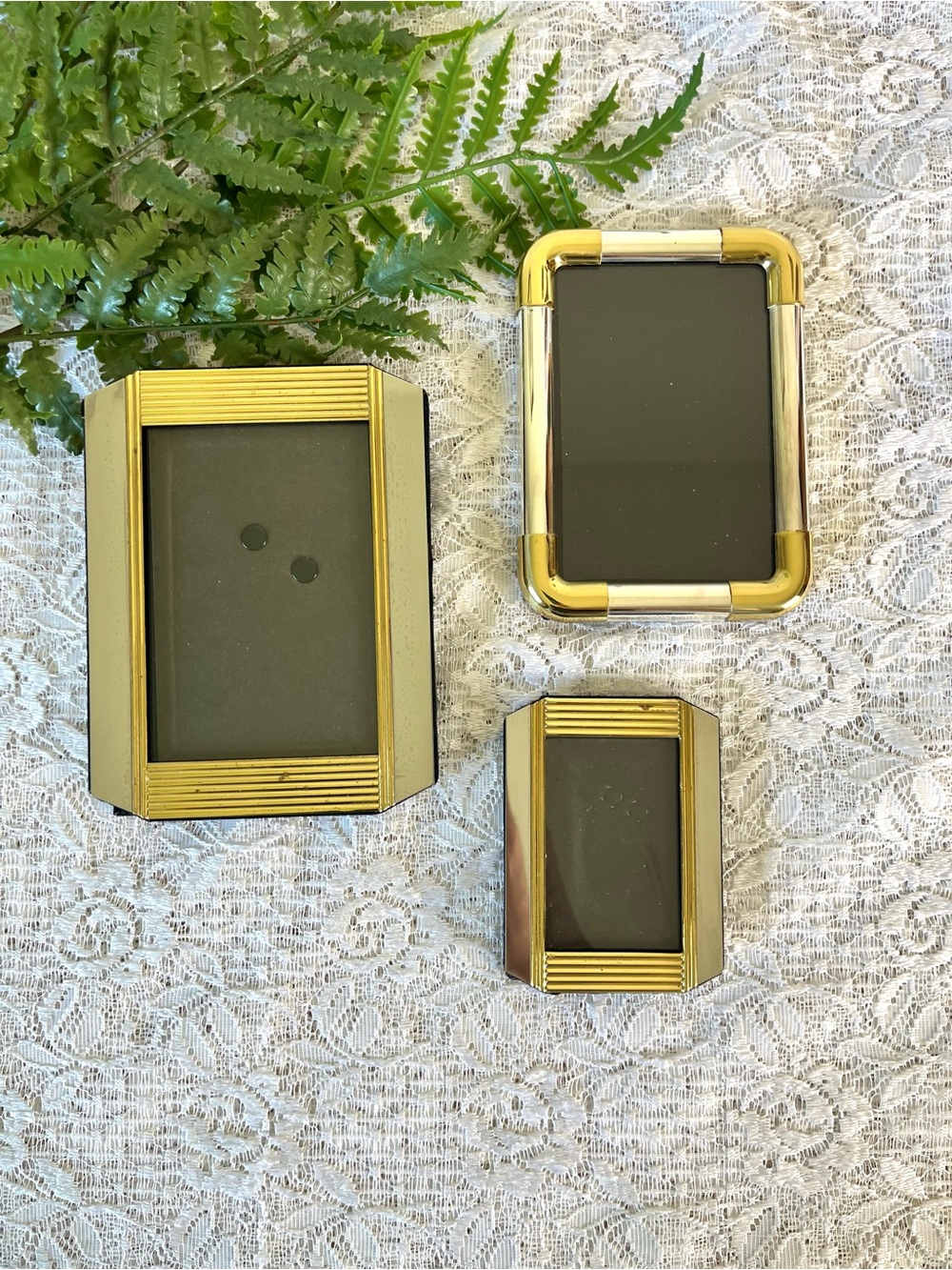 Set of 3 Vintage Chrome & Brass Standing Photo Frames